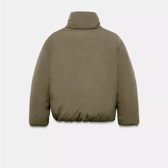 New Zara Short puffer anorak with ties in khaki-large - Picture 6 of 7